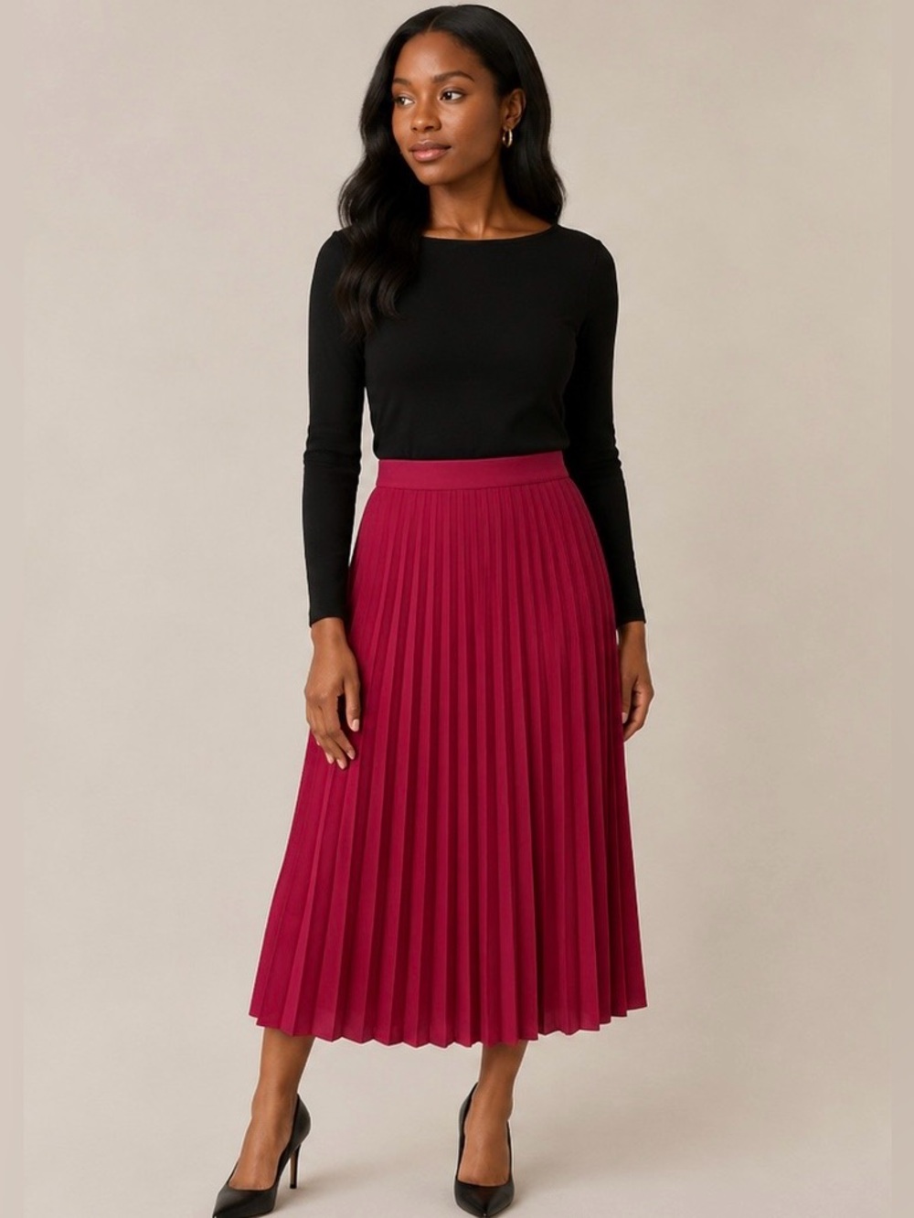 Japna Bright Pink Pleated Midi Skirt
